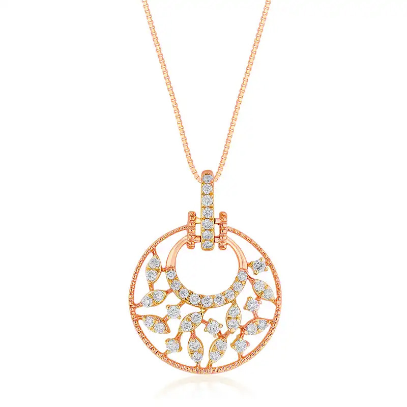 18K Rose Gold Diamond Round Pendant